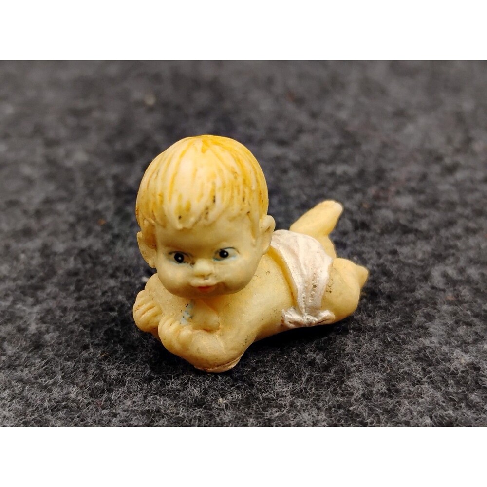 Vintage Resin Baby Hand painted mini figurine Piano Baby Pose Dollhouse Doll